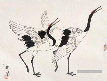 Oiseau œuvres - Wu Zuoren grues vieux oiseaux d’encre de Chine